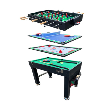 KICK Tetrad 55" 4-in-1 Multi Game Table (Black) – Foosball, Billiards/Pool, Air Hockey & Ping Pong