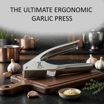 Premium Garlic Press Stainless Steel, Heavy Duty Mincer & Crusher Tool, Large Capacity Ginger Press and Masher, Easy Squeeze Presser, Rustproof Dishwasher Safe Kitchen Gadget