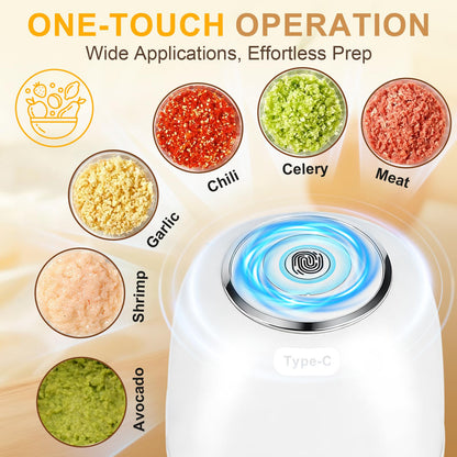 Electric Mini Garlic Chopper 2 Bowls(350ML/1.5Cup&250ML/1Cup) Cordless Mini Food Processor【Up-Durable Motor】【2 Sets 304 Stainless Steel Blades】Grind for Garlic,Onion,Meat,Baby Food,BPA Free (White)
