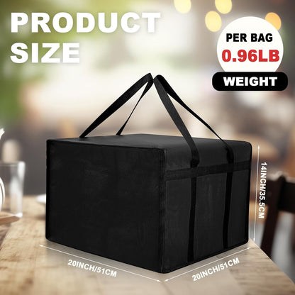 Maxcheck Insulated Pizza Delivery Bag - 20" x 20" x 14" | Reusable Cooler for Hot Food Delivery (Black)