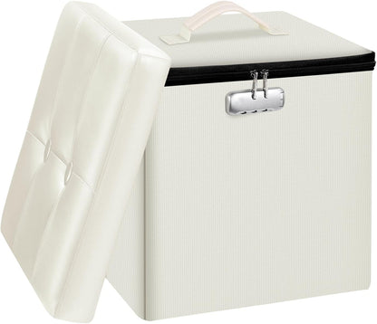 13 13 13 inch Tamfile Small Ottoman with Storage, x x Fireproof Safe Folding Ottoman with Lock for Important Documents
