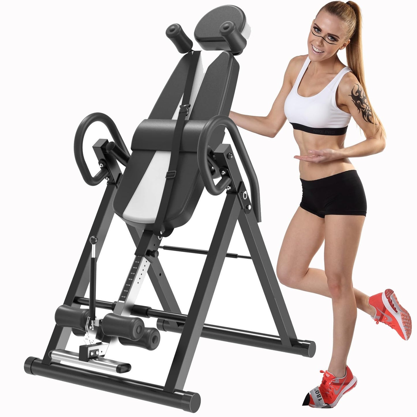 MAgiLL Foldable Inversion Table, Deluxe Heavy Duty Therapeutic Inversion Table 330LBS Weight Capacity Inverted Table Relieve Back Pain