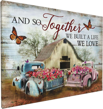 Farmhouse Truck Wall Art, Barn Pictures Canvas Painting Print for Living Room, Bedroom, Bathroom 12"X16"