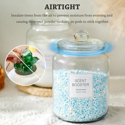 Half Gallon Glass Jars, Large Airtight Containers with Scoop and Labels for Laundry, Kitchen, and Pantry Storage, Set