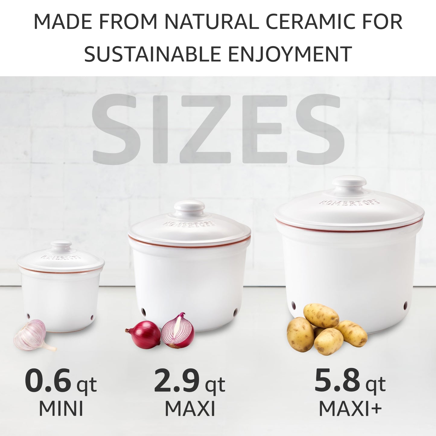 Romertopf Freshness Storage Potato Onion Garlic Clay Pot Set of 3 with Lids - White