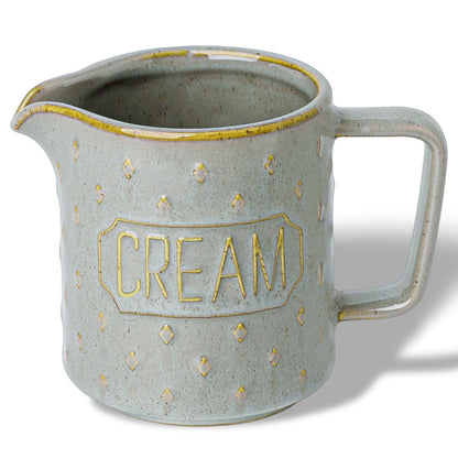 QUXIJA 9 OZ Creamer Pitcher, Ceramic Creamer with Handle, Small Milk Pitcher Cup for Coffee, Sauces, Salad, Microwave & Dishwasher Safe (Vintage Grey)