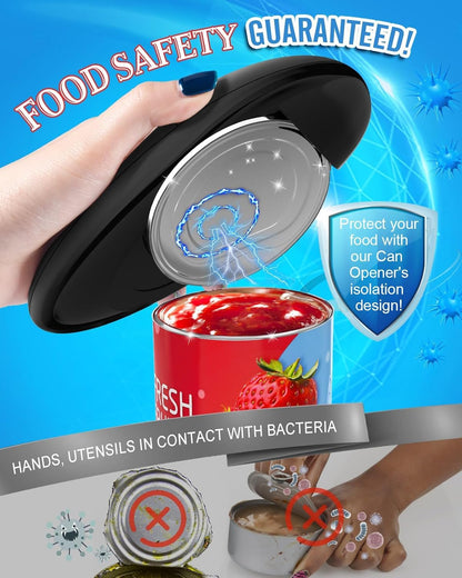 Electric Can Opener, One-Touch Automatic Hands Free Can Opener with Smooth Edge, Battery Operated, Safe & Easy for Seniors with Arthritis, Kitchen, Left-Handed & Weak Hands (Black)
