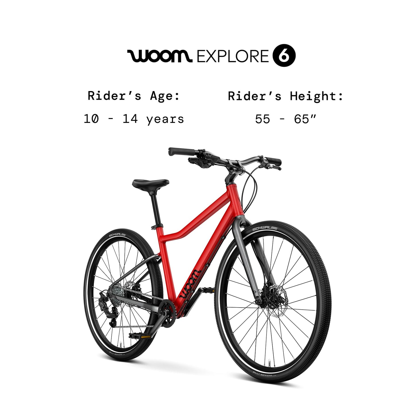 woom Explore 6 Bicycle for Kids & Teens 10 to 14 Years Old, 26-Inch Lightweight 8-Gear Road & Mountain Bike for Boys & Girls - Red