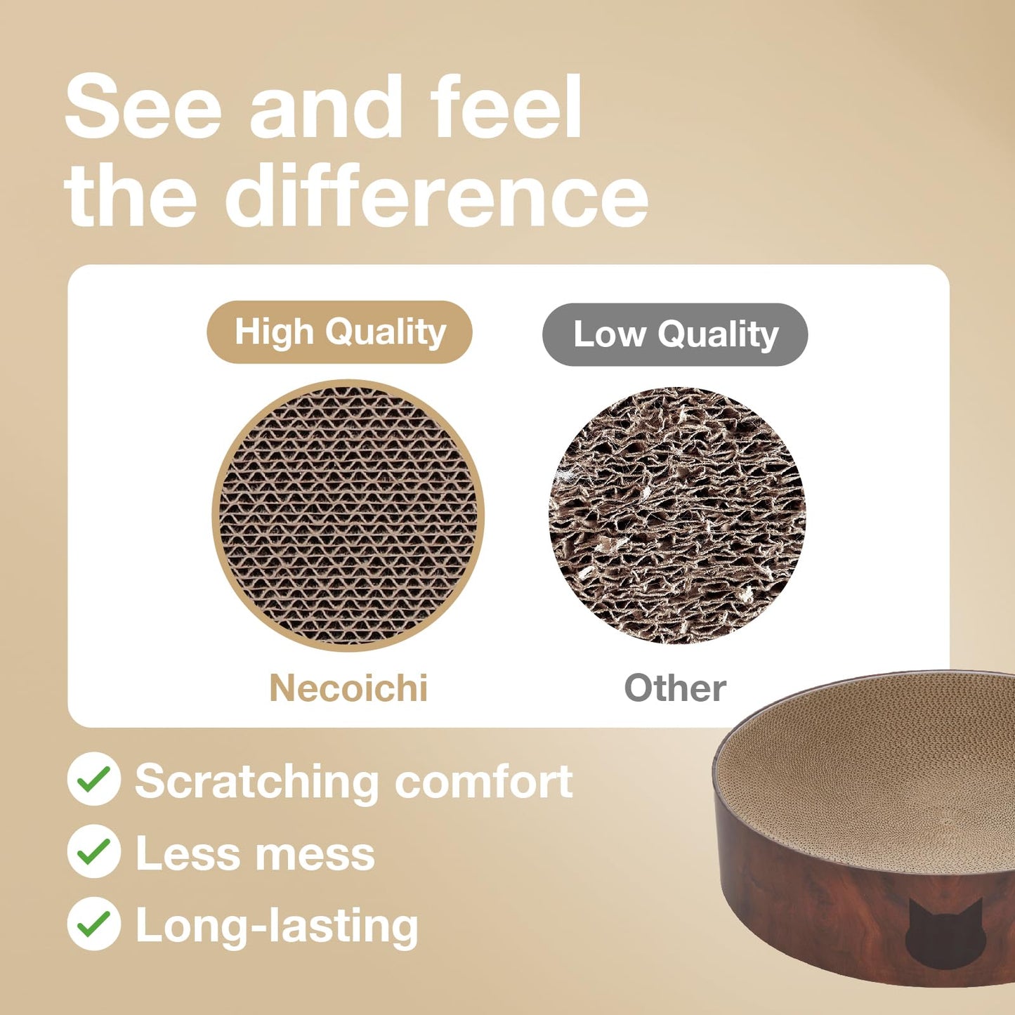 Necoichi Cat Scratcher Bowl for Indoor Cats - Cat Scratching Lounger with Reversible Usability and Extra Comfort for Lounge, Cardboard Bed Couch / (XL, Dark Cherry)