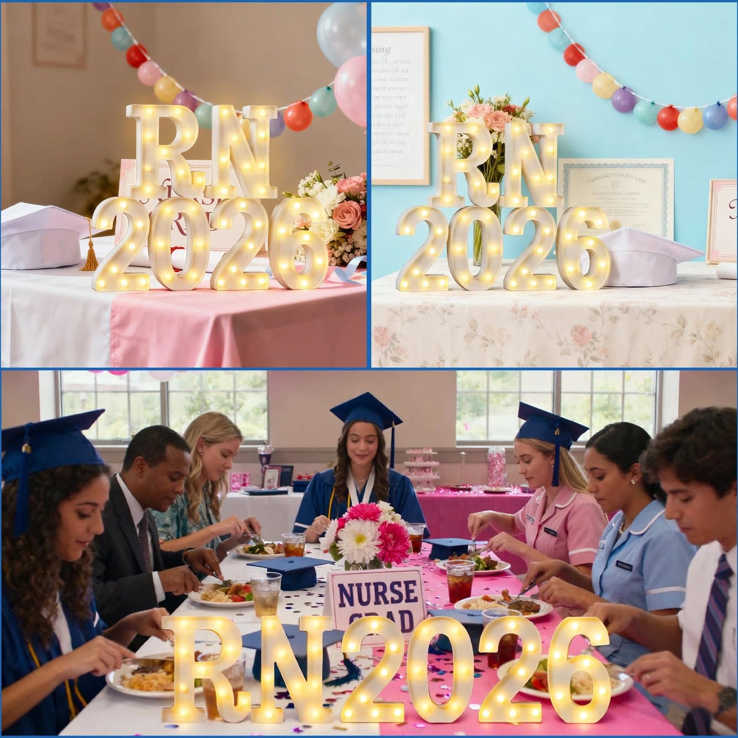 Ganeen 6 Pcs RN 2026 LED Letter Lights Rn Graduation Marquee Light Letters Table Sign Lights up 3D Plastic Letters for Congrats Grad Nursing School Survivor Graduation Party Decorations Supplies