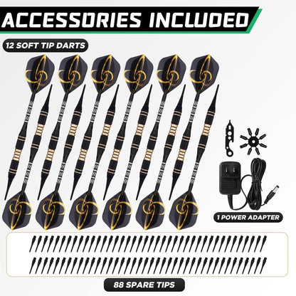 Electronic Dart Board Set, Dart Board Cabinet Set with 12 Soft Tip Darts 50 Dart Head, Electronic Dart Board, Wooden Cabinet Doors with Integrated Scoreboard for Home Use, Bars, Dar, B