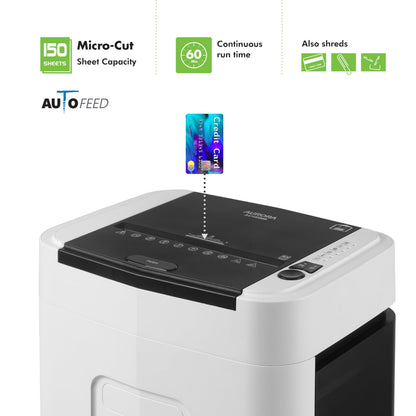 Aurora High Security 150-Sheet Auto Feed Micro-Cut Paper and Credit Card Shredder with 6.3 Gallon Pullout Basket / 60 Minutes/Security Level P-4