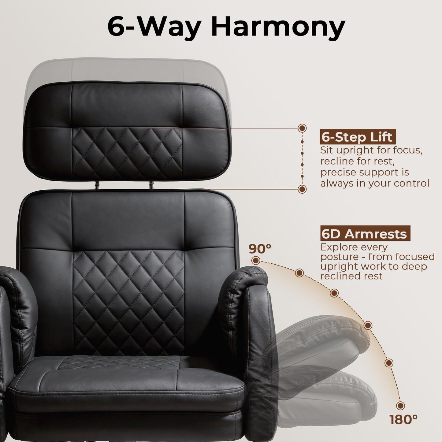 Big and Tall Office Chair - Criss Cross Leather High Back Executive Office Chair with Armrests & Wheels, Ergonomic Computer Gaming Desk Chair for Home, Makeup Vanity & Bedroom, Black, 49.6”H×22”W