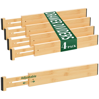 Dunruz Bamboo Drawer Dividers 2.6" High,17"-20" Adjustable Spring Loaded Clothes Drawer Organizers for Kitchen, Dresser, Bathroom, Bedroom and Office