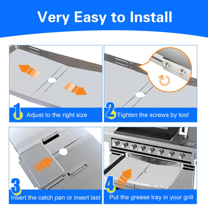 Grill Grease Tray Replacement for Dyna Glo with Catch Pan, Universal 25"-34" Adjustable Drip Pan Replacement for 4/5/6 Burner Gas Models from Nexgrill Charbroil Kenmore Expert Grill BHG Grease Tray