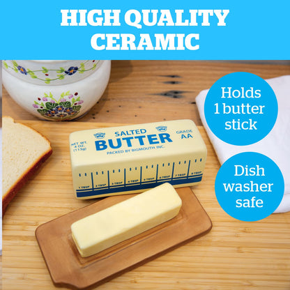 Novelty Butter Dish, Ceramic Butter Stick-Shaped Lid, Holds 1 Stick, Funny Eclectic Kitchen Decor