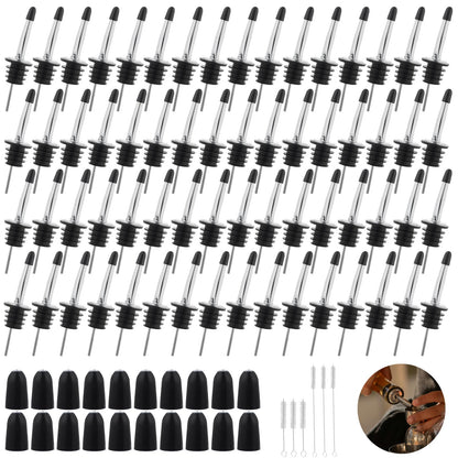 72 Pcs Stainless Steel Pour Spouts for Liquor Bottles with Rubber Dust Caps Tapered Bottle Pourers for Alcohol Olive Oil Wine Syrup Whiskey Bar Bartending Accessories