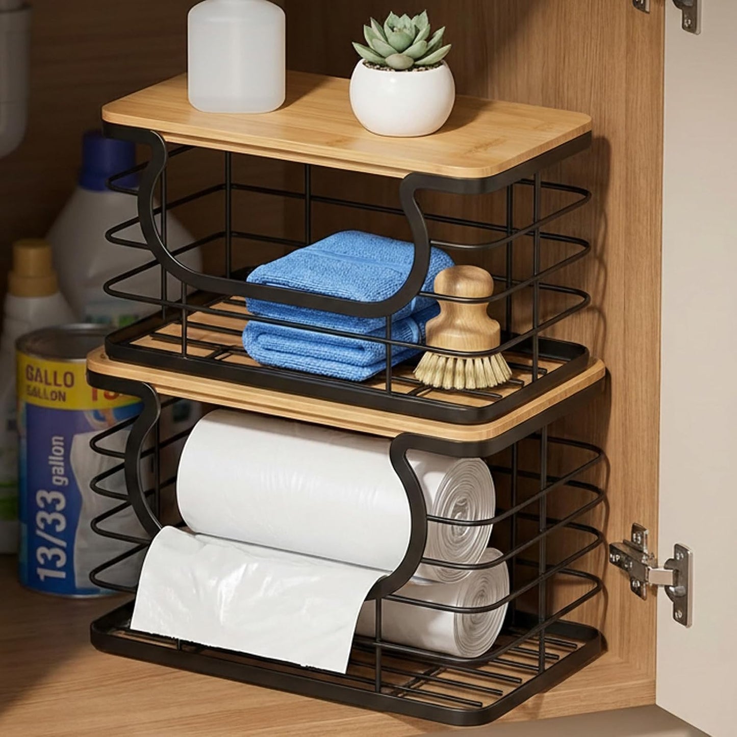 2-Pack 10-Inch 13 33 11" 7.1" 5.9" REFGY Stackable Trash Bag Holder with Natural Fiber Top, Wide Opening Garbage Bag