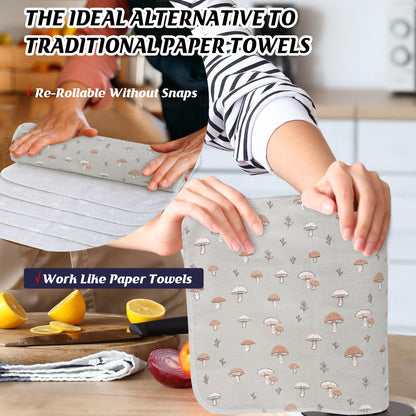 Paper Towels Washable Roll: 25Pack Cotton Cloth Paper Towels 11.8x11.8In Absorbent Soft Flannel Paperless Towels (Mushroom)