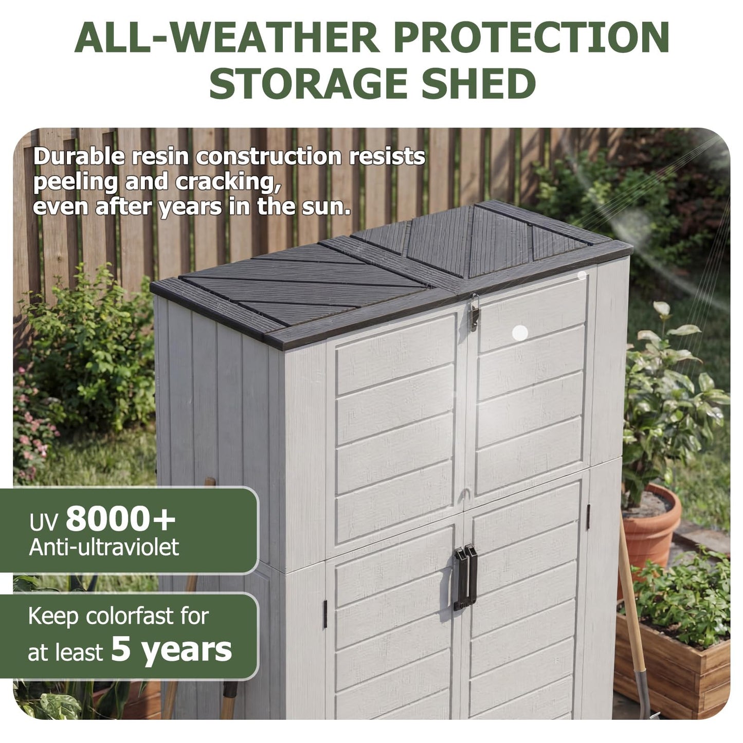 Aoxun 61 Cu.Ft Outdoor Storage Shed, Widened Outdoor Storage Cabinet Waterproof Vertical Resin Shed with Floor for Patio, Garden Tools, Pool Equipment, Easy to Assemble (White)