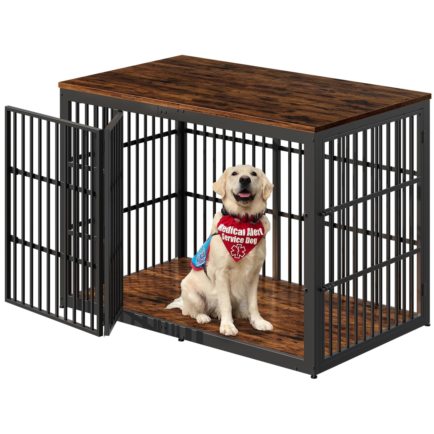 Lyromix 54" Dog Crate Furniture with Foldable Door, XXL Dog Crates for Large Dogs, Wooden Decorative Dog Cage Kennel Indoor End Table, Rustic Brown