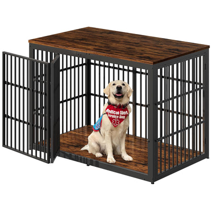 Lyromix 54" Dog Crate Furniture with Foldable Door, XXL Dog Crates for Large Dogs, Wooden Decorative Dog Cage Kennel Indoor End Table, Rustic Brown