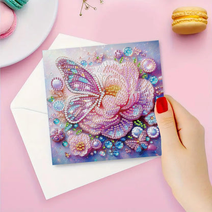 NanBaDa 6pcs Flower Butterfly DIY Diamond Painting Card Set, holiday diamond painting card set, suitable for giving to family and friends, Christmas, Valentine's Day holiday and birthday gifts