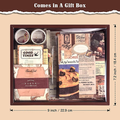 VIBE VISTA Vintage Aesthetic Scrapbook Kit, 346 Pcs, A6 Grid Notebook, Washi, Envelopes, Scrapbook Papers, Folding Labels, Background Papers, Photo Frames, Calendar Stickers, Stickers (Vintage)