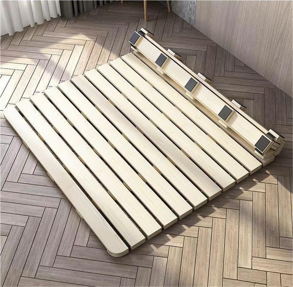Breathable Bed Plate Solid Wood Futon Frame FoldingWooden Roll-Up Slatted Bed, Breathable Tatami Mat, Floor Futon Mattress for Guest Bedrooms, Dorms, Space-Saving Sleep Solution (74.8x19.7in