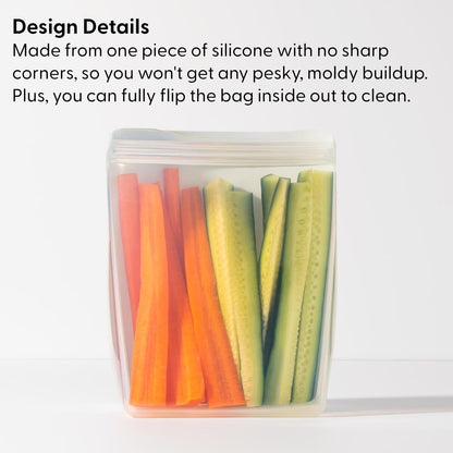 W&P Porter Silicone Reusable Storage Bag, Sandwich (36oz Stand-Up), Cream Food Storage Container, Microwave Safe