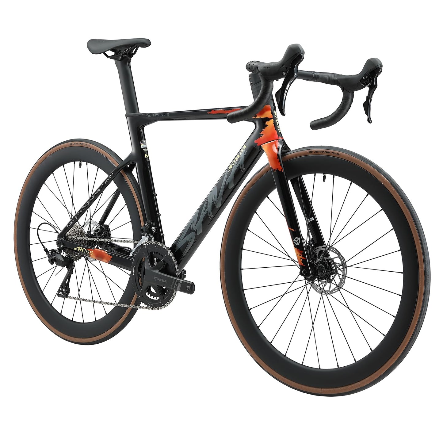 SAVADECK Carbon Fiber Road Bike, Hydraulic Oil Disc Bike with Carbon Fiber Frame and Wheelset, Lightweight Full Carbon Racing Bicycle with Shimano R7120 24S Shift Set for Adults(51CM,Twilight-Orange)