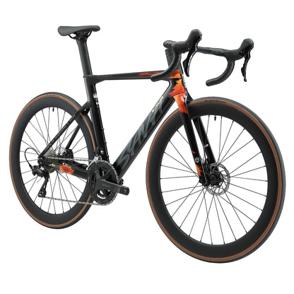 SAVADECK Carbon Fiber Road Bike, Hydraulic Oil Disc Bike with Carbon Fiber Frame and Wheelset, Lightweight Full Carbon Racing Bicycle with Shimano R7120 24S Shift Set for Adults(51CM,Twilight-Orange)
