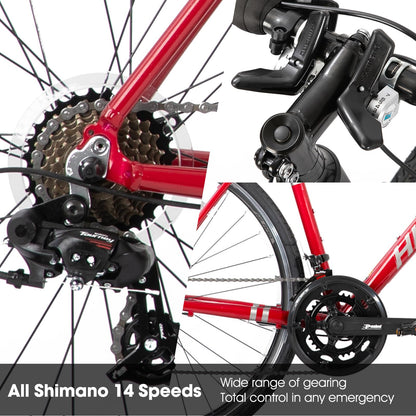 HH HILAND 700c Road Bike 14 Speed, Aluminum Frame Racing Bike, City Commuter Bicycle for Men Women