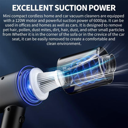 Wireless Handheld Vacuum Cleaner, 6000Pa High Suction Power, Portable Cordless Device, Twin Turbine Motors, Black