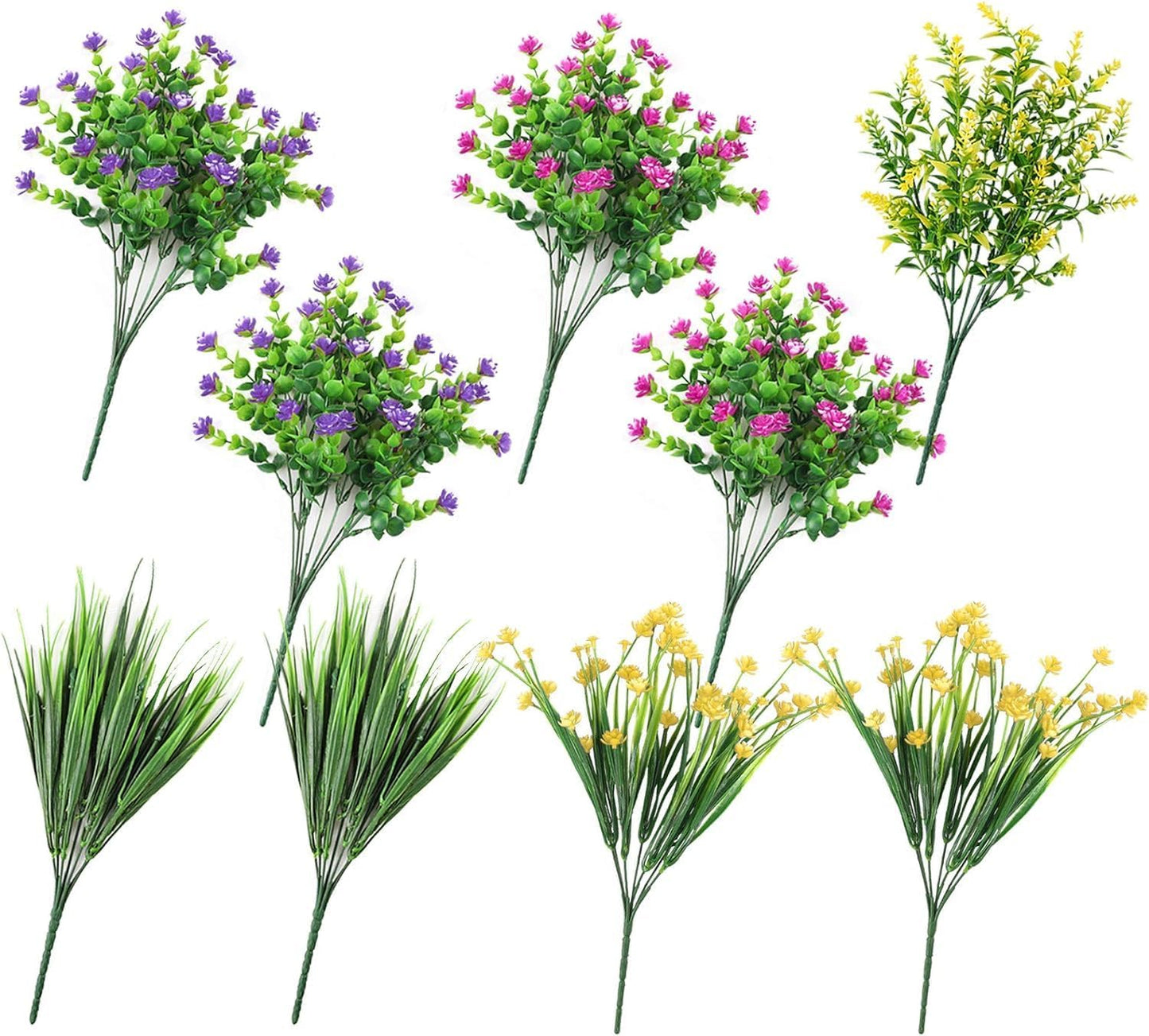 Ageomet 9pcs Spring Flowers, Artificial UV Resistant Plastic Flowers for Home Decor, Cemetery Decoration