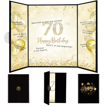Thboxes Happy 70th Birthday Decorations for Men, Black Gold Signature Guest Book Alternative Cheers to 70 Years Birthday Gifts Creative Signing Card Board for 70th Party Supplies