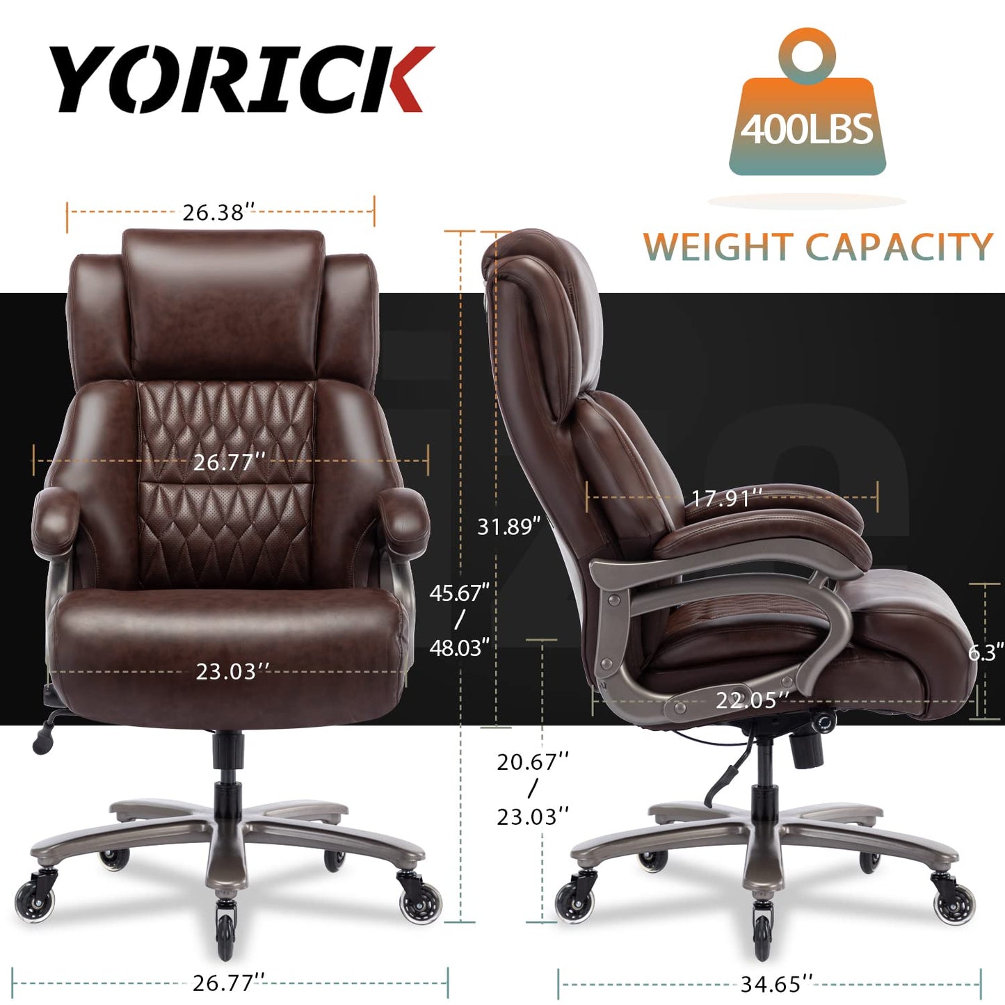 Big and Tall 400lbs Office Chair - Adjustable Lumbar Support Quiet Rubber Wheels Heavy Duty Metal Base, High Back Large Executive Computer Desk, Thick Padded Ergonomic Design for Back Pain