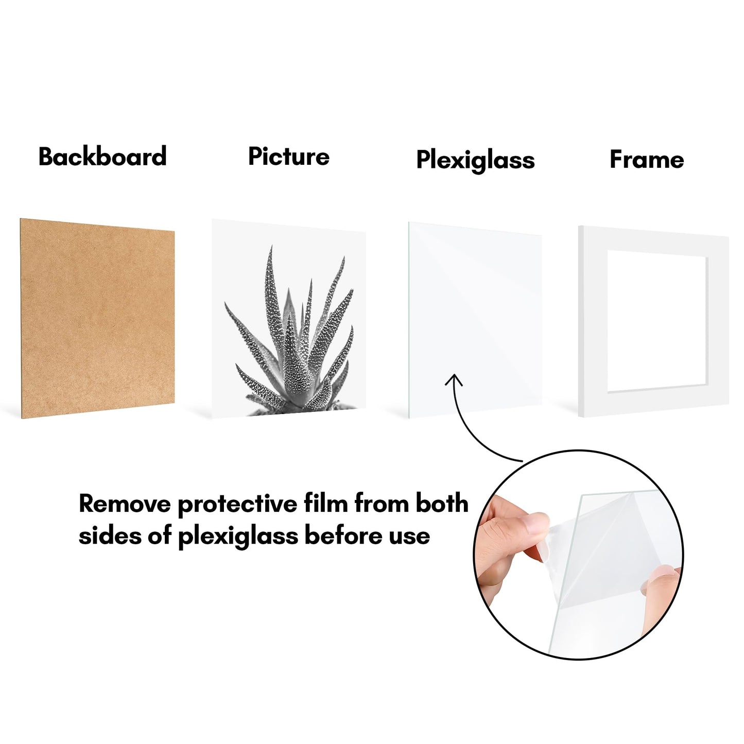 Americanflat 4x4 Picture Frame with Polished Plexiglass - Set of 5 - Galleria Collection - Square Frames for Tabletop and Wall Display - White