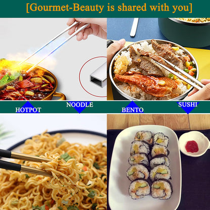 Metal Chopsticks Reusable Portable Stainless Steel Dishwasher Safe Chopsticks with Case for School,Camping,Travel, Bento Box, 9 Inches in length, Alternative to Wooden (Black+Blue+Green+Pink)