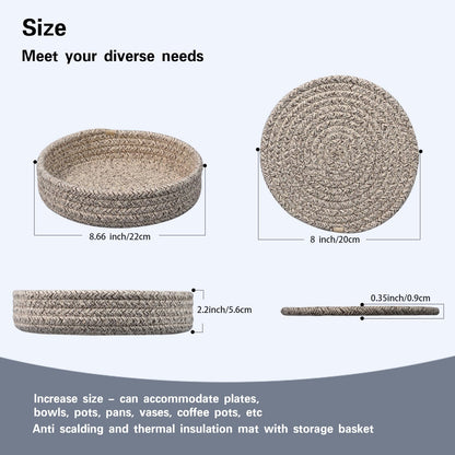 Vakelin 8 Inch Trivets for Hot Dishes, Hot Pots and Pans, Pot Holders for Kitchen, 5 Pcs Thick Heat Resistant Hot Pads for Kithchen, Countertop Hot Pad with Storage Basket