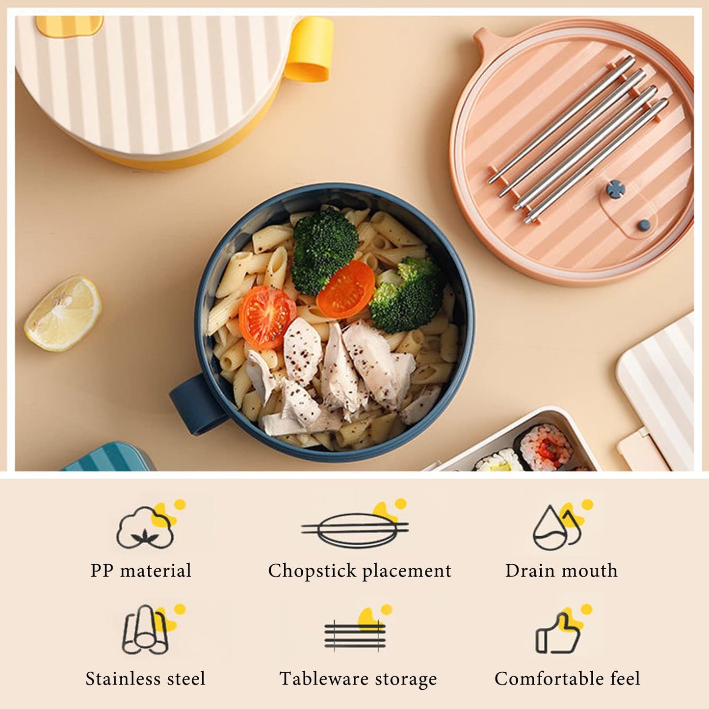 YCXXKJ Microwave Ramen Bowl Ramen Cooker with Handles Noodle Bowls with Lid and Chopsticks Dishwasher Safe for Home Office College Dorm Room(Pink & Blue)