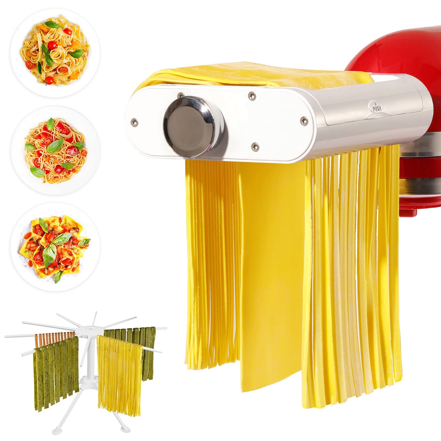 ANTREE 3-1 Pasta Maker Attachment for KitchenAid includes Pasta Sheet Roller attachment & Spaghetti Cutter & Fettuccine Cutter attachment, Easy to use and clean with Pasta Drying Rack & Cleaning Brush