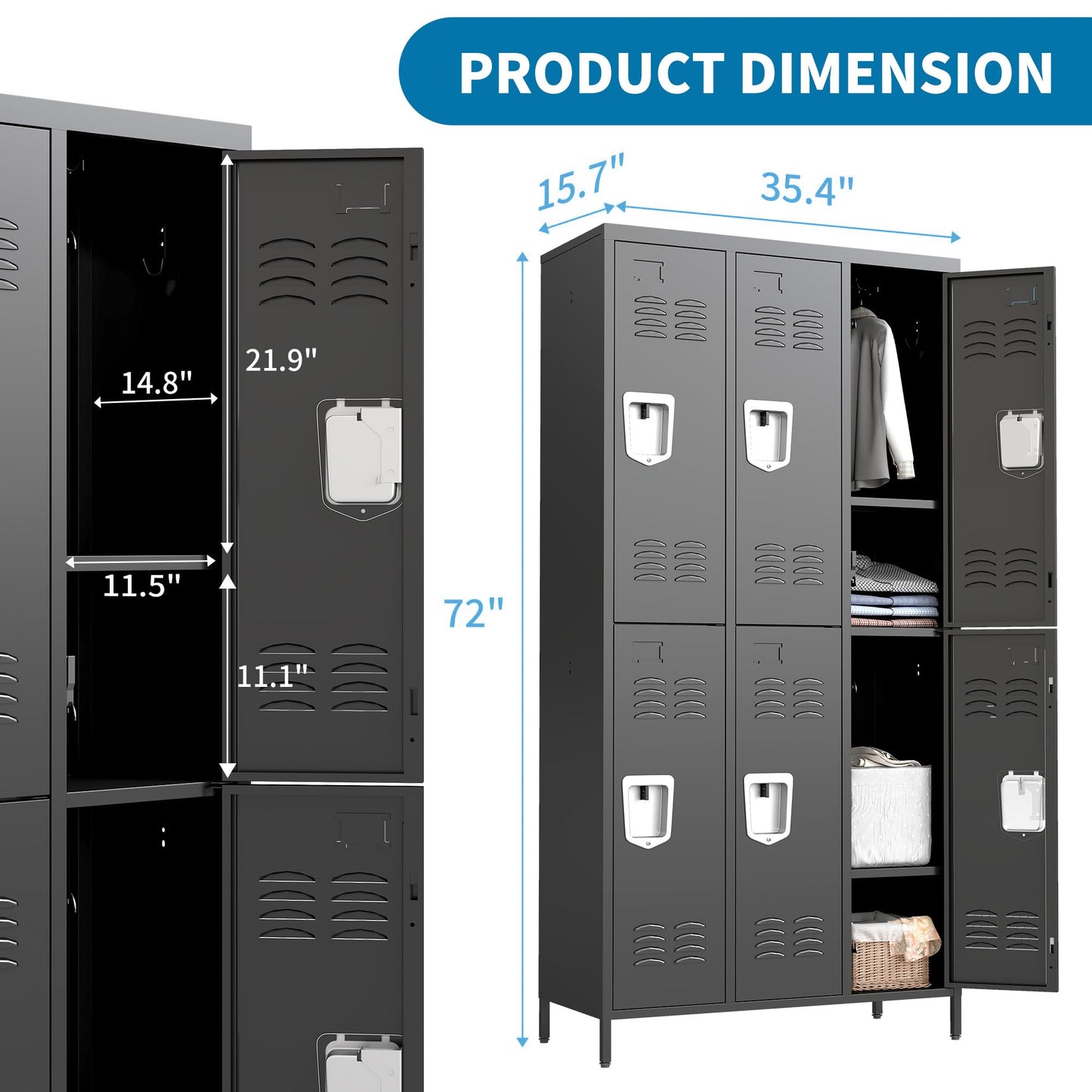 FLIXELIO 6 Doors Metal Lockers for Employees 71" H Storage Cabinet Lockable Locker with Shelves Steel Storage Locker for Gym School Office Home Requires Assembly