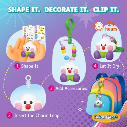 Drama Planet Make Your Own Clay Keychains – Air Dry Clay Craft Kit for Kids Ages 6 and Up, Create 8+ Charms and Bag Decorations, Great Gift for Girls and Boys