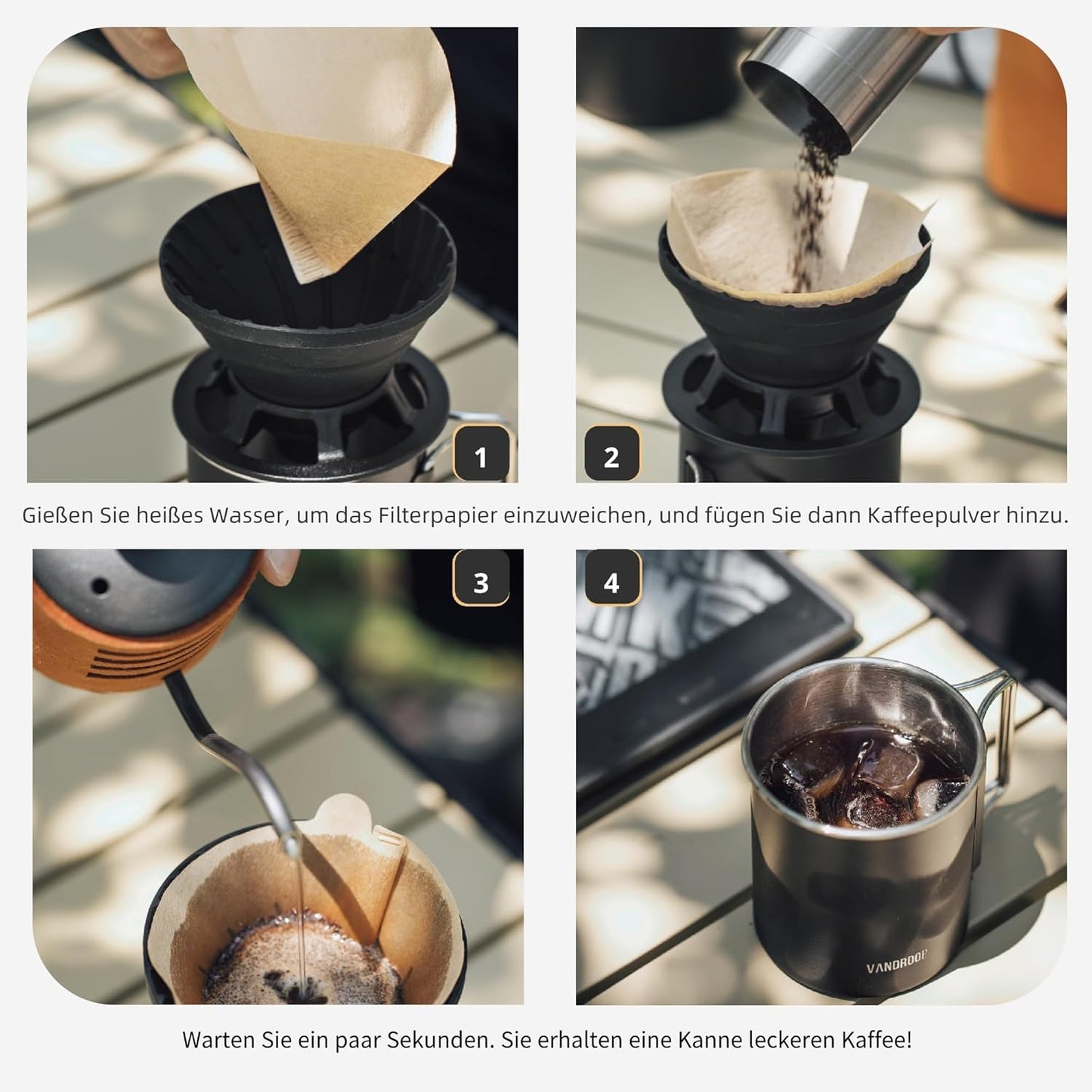 Collapsible Coffee Dripper - Silicone Reusable Pour Over Coffee Maker for Camping, 1-2 Cup (Black)