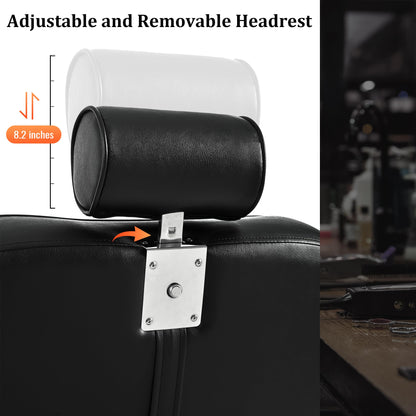 Merax Heavy Duty Reclining Barber Chair, All Purpose Hydraulic Recline Styling 360° Swivel & Height Adjustable, for Barber Shop Beauty Salon Spa Equipment