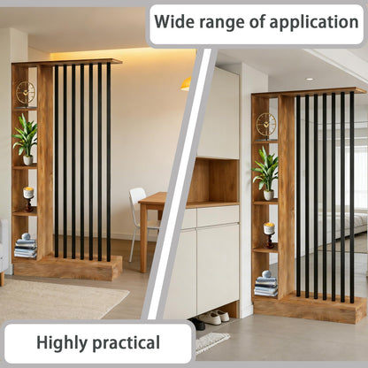 Room Divider with Shelves, Wall Room Divider with Storage Shelf, Easy to Assemble, Suitable for Home and Office Decoration (A Golden Oak + Black, 39.4in)