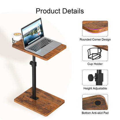 Giikin TV Tray Table, 360° Swivel Height Adjustable TV Trays for Eating on Couch,Sofa Armrest Side Table for Small Spaces Sofa Bed Dinner, Rustic Brown