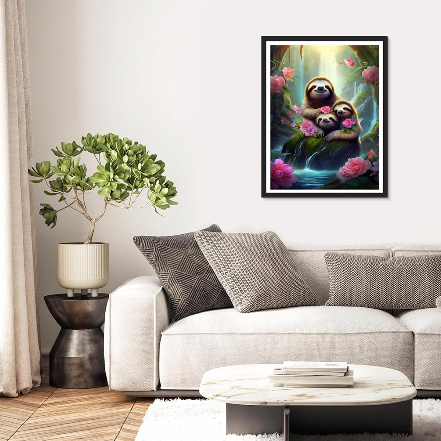 DIY 5D Diamond Painting Sloth by Number Kits for Adults, Sloths and Flowers Diamond Painting Kits Round Full Drill Diamond Art Kits Picture Arts Craft for Office and Home Wall Decor 12x16 inch