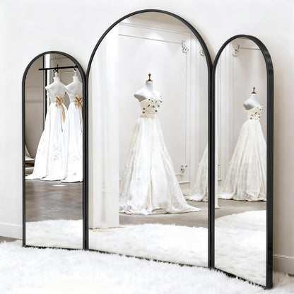 LXWZHK 3-Way Full Length Trifold Mirror, 78"x76" Oversized Large Standing Mirror with Aluminum Alloy Thin Frame, for Wedding Dress/Clothing Shop/Closet, Black